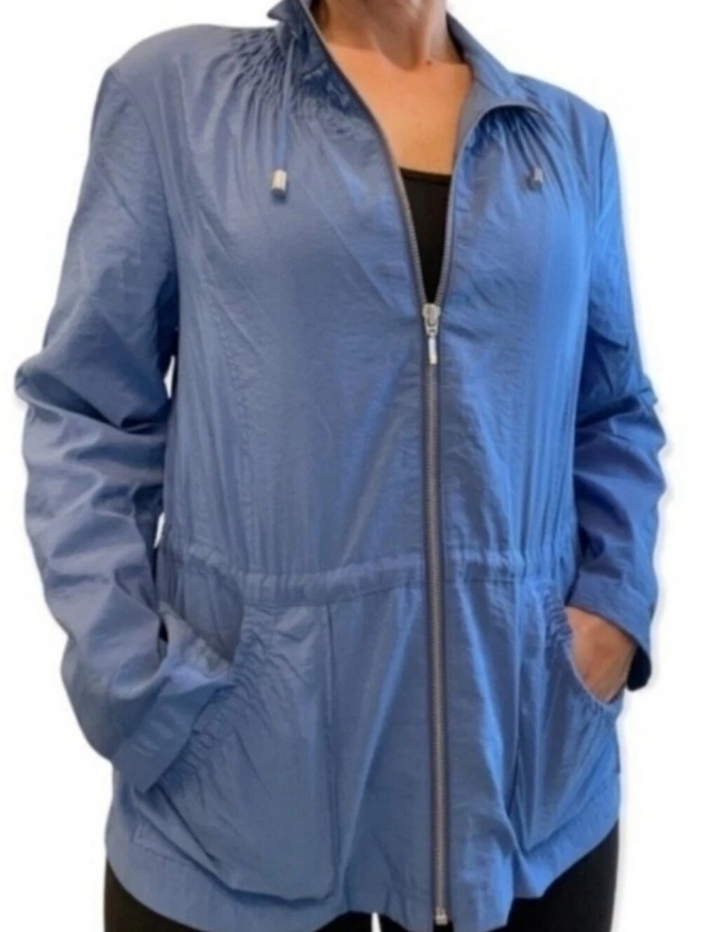 CHICO'S zenergy size Medium Full Zip Adjustable Waist Athleisure Jacket Blue - Picture 16 of 16